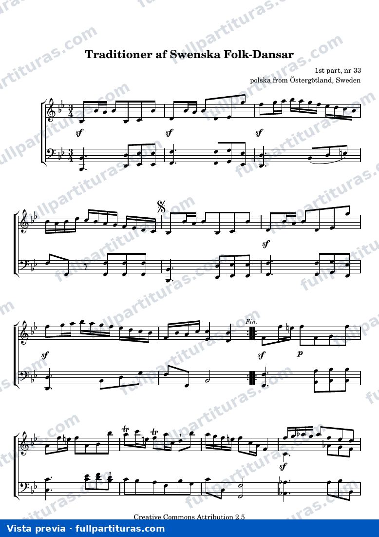 Tradicional - Traditioner af Swenska Folk-Dansar, 1st part, nr 33 — preview