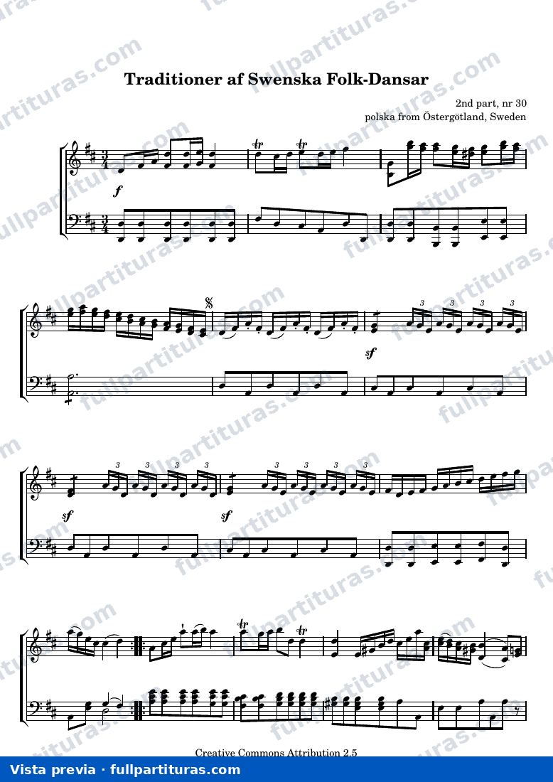Anónimo - Traditioner af Swenska Folk-Dansar, 2nd part, nr 30 — vista previa