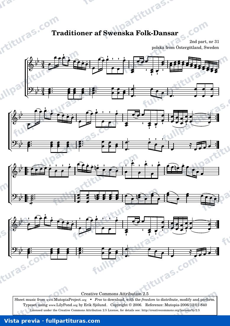 Anónimo - Traditioner af Swenska Folk-Dansar, 2nd part, nr 31 — preview