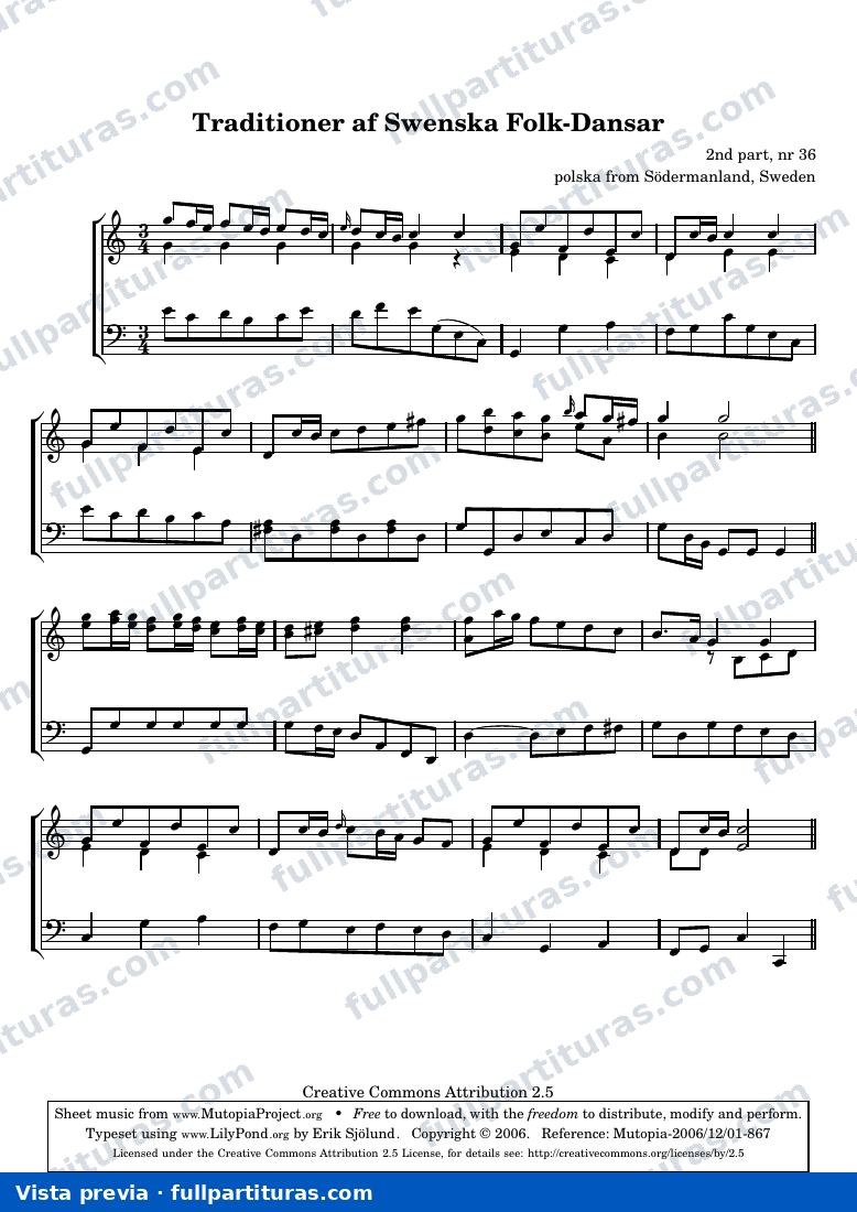 Anónimo - Traditioner af Swenska Folk-Dansar, 2nd part, nr 36 — preview