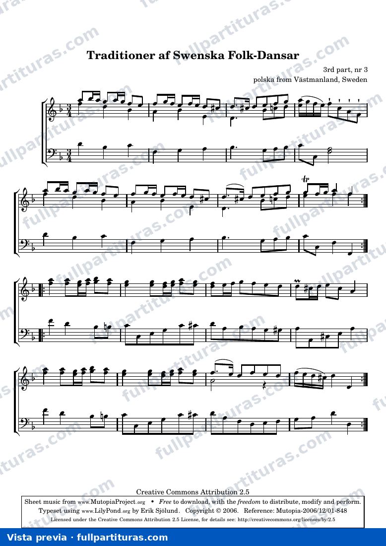 Anónimo - Traditioner af Swenska Folk-Dansar, 3rd part, nr 3 — vista previa