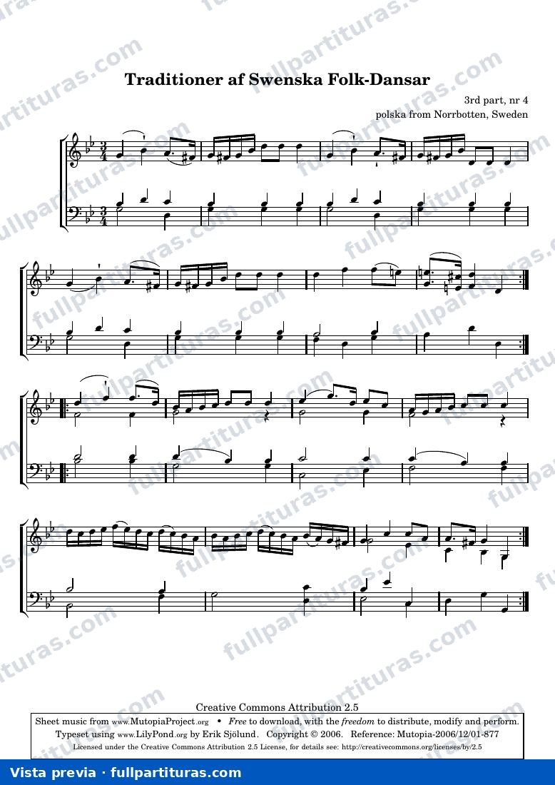 Anónimo - Traditioner af Swenska Folk-Dansar, 3rd part, nr 4 — vista previa