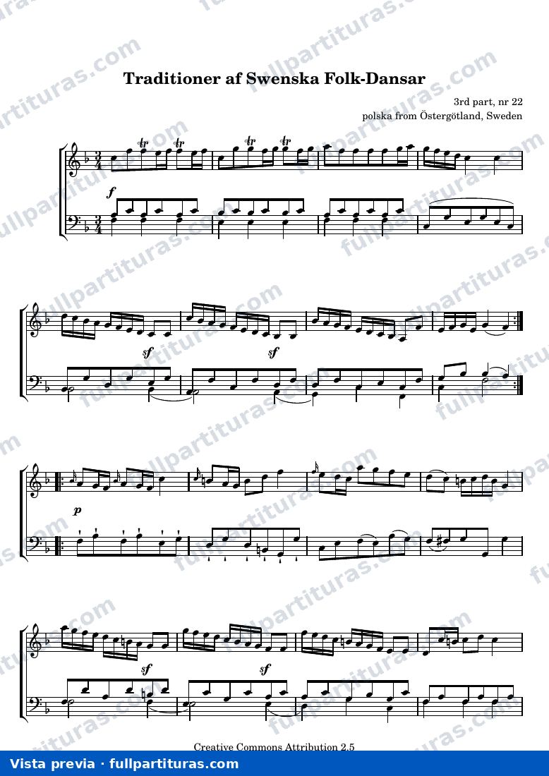 Anónimo - Traditioner af Swenska Folk-Dansar, 3rd part, nr 22 — preview