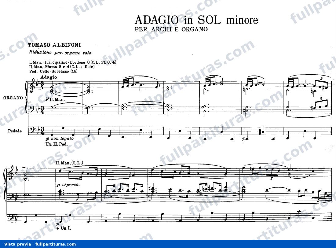 Adagio en Sol menor: Reducción para Órgano — preview