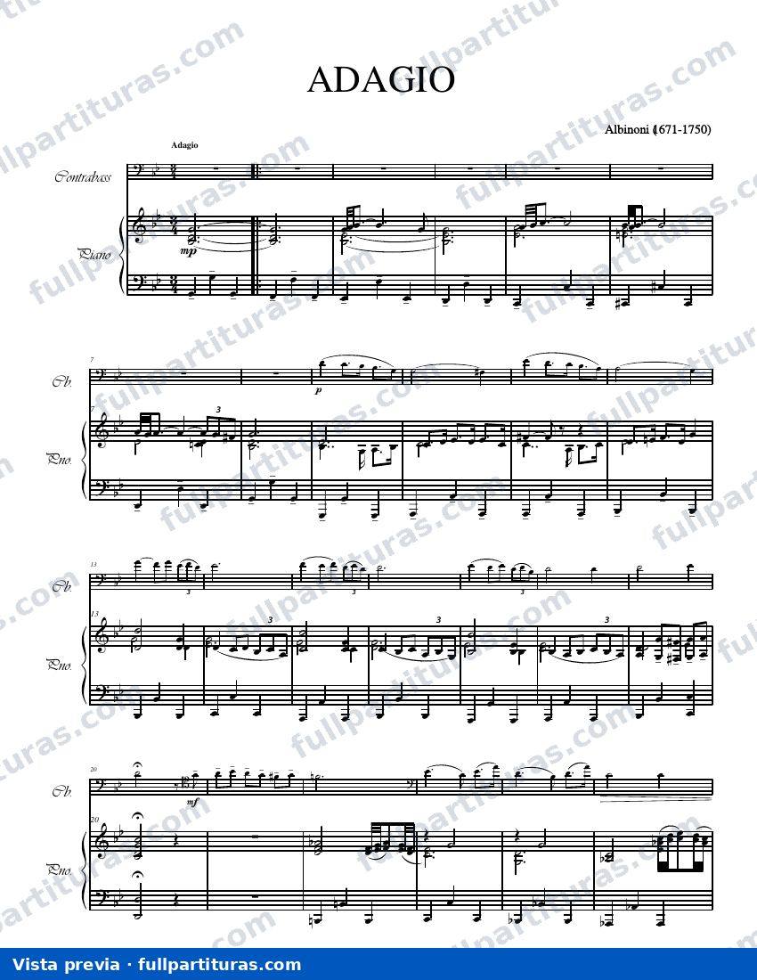 Adagio en Sol menor: Versión para Contrabajo y Piano — preview