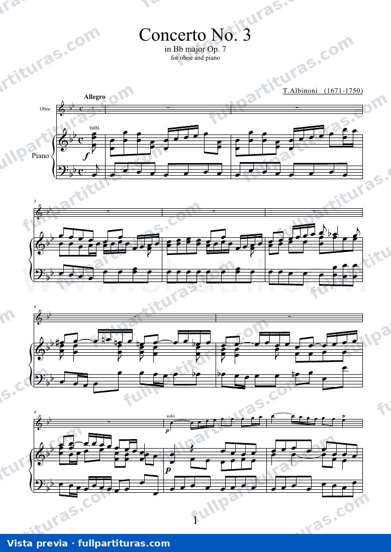 Adagio en Sol menor: Concierto No. 3 en Bb major Op. 7 para oboe y piano — preview