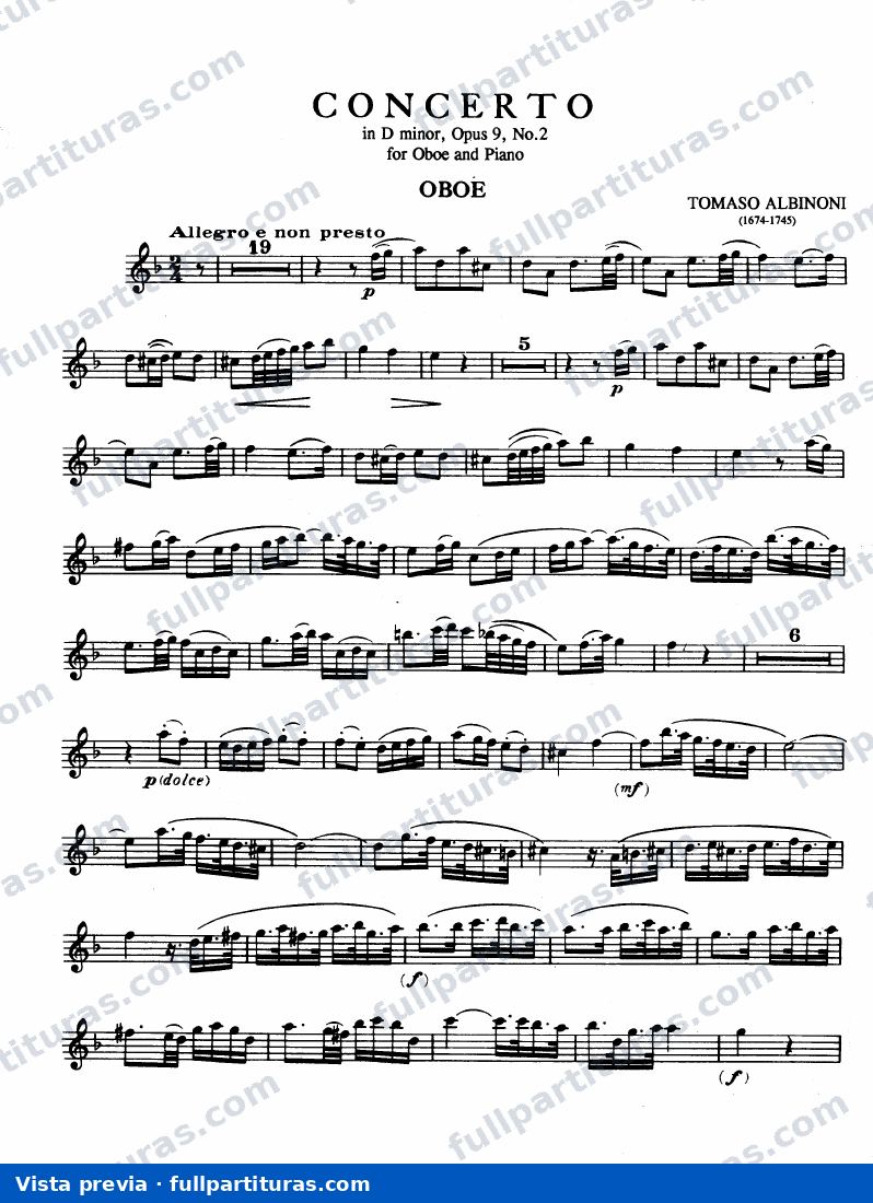 Adagio en Sol menor: Concierto para oboe en d menor Op. 9 Nº 2 — preview