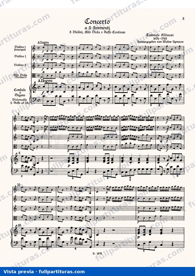 Allegro para quinteto de cuerdas y continuo del Concierto en C — preview