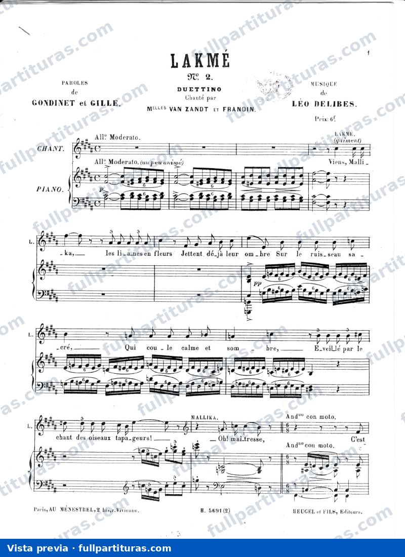 Duo de las Flores de Lakmé: Versión para duo y piano — preview