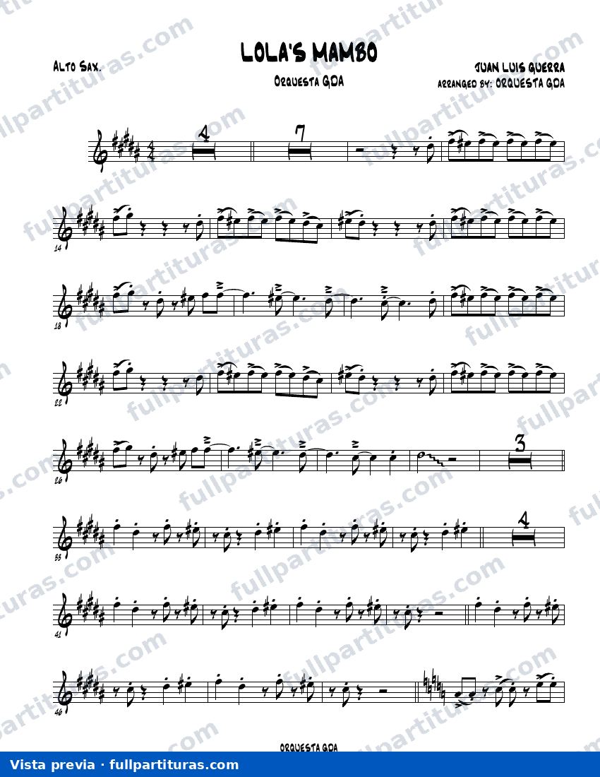 Lola's Mambo (Saxo Alto) — vista previa