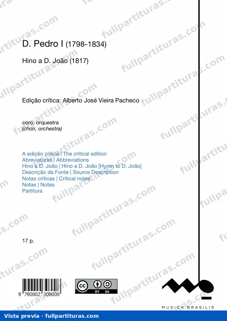 Hino a D. João, Pedro I do Brasil, Coro — preview